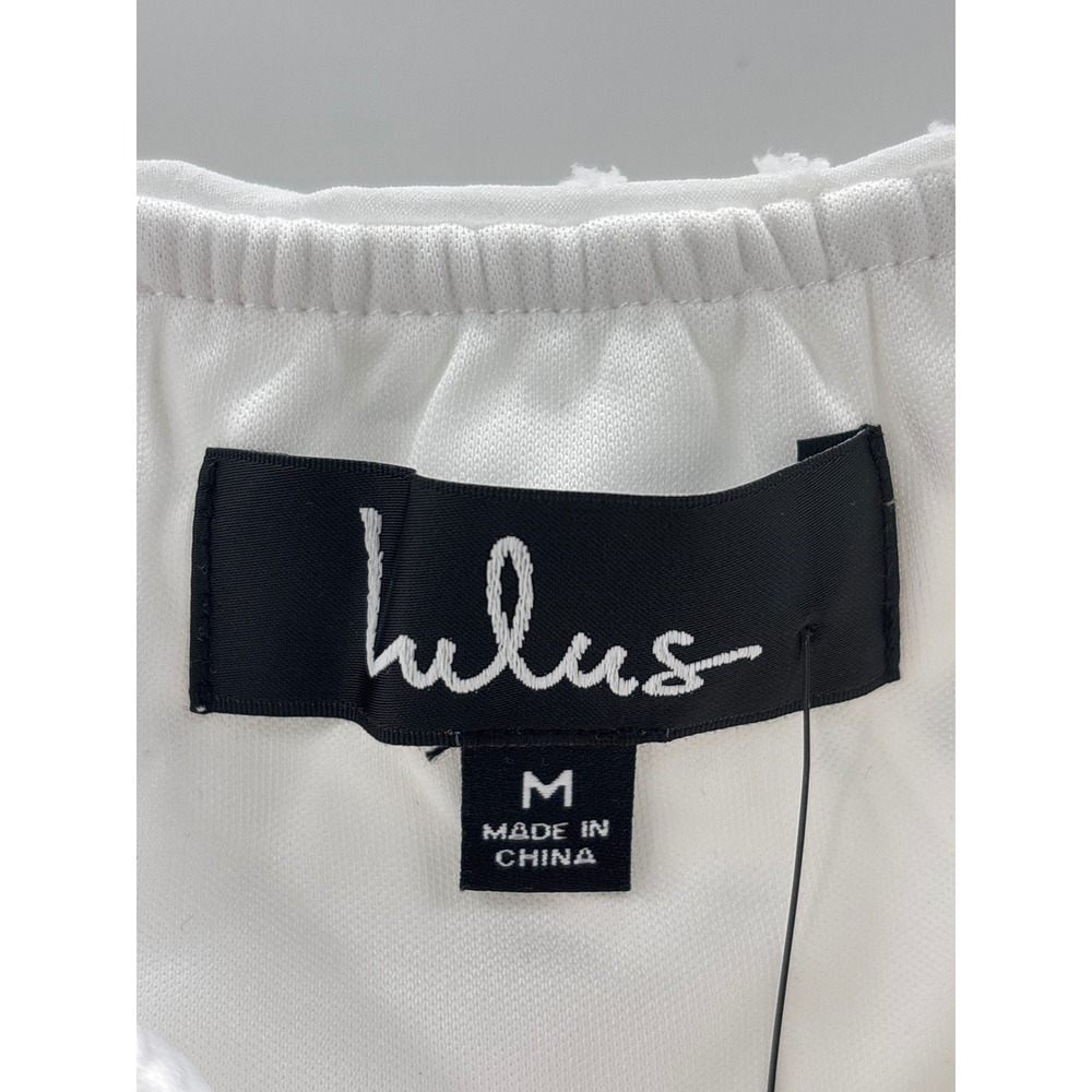 Lulus Frilled to Bits White Swiss Dot Off-the-Shoulder Romper Medium NWT - Picture 8 of 11